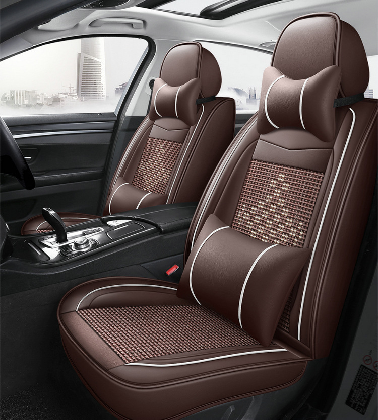Car Seat Cushion, Universal for All Seasons, Full Leather, New Model Car Cushion, Seat Cover, Ice Silk Nappa Leather Special Seat Cushion Car Cover