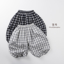 儿童薄款格子裤2025夏薄款男女童宽松休闲防蚊裤子宝宝韩版潮童装