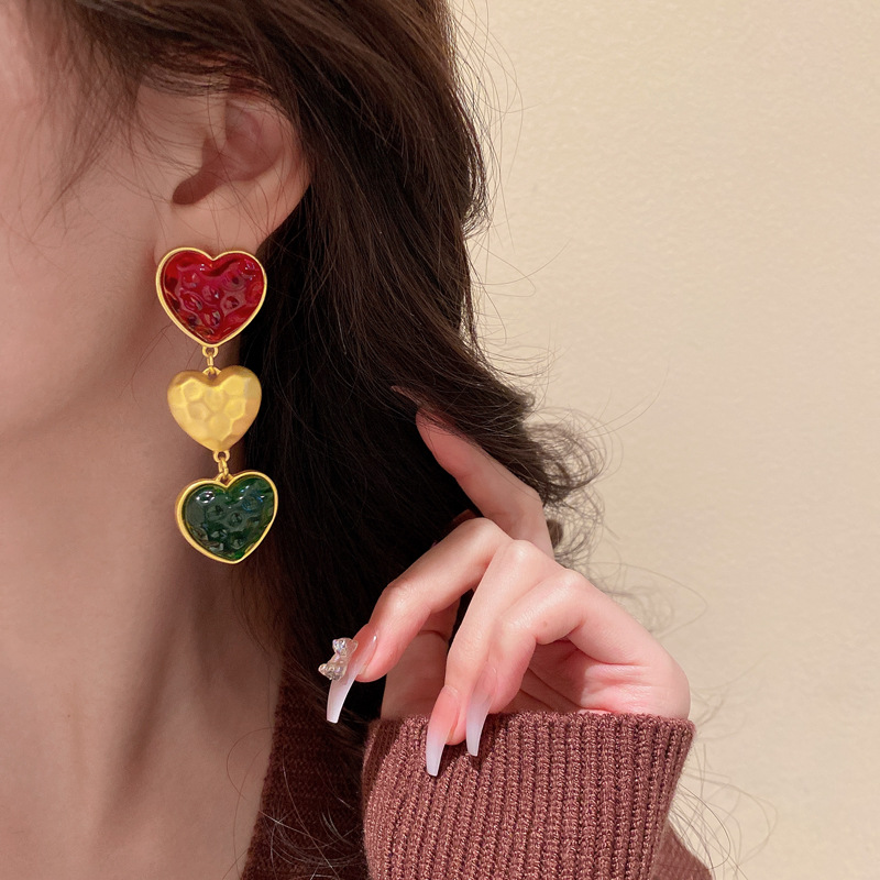 Retro Heart Shape Copper Plating Resin Earrings 1 Pair