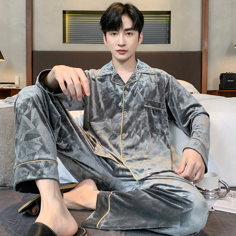 2025 pijama hombre otoño invierno terciopelo dorado calentamiento cardigan juvenil simple casual manga larga ropa de casa set de cabello