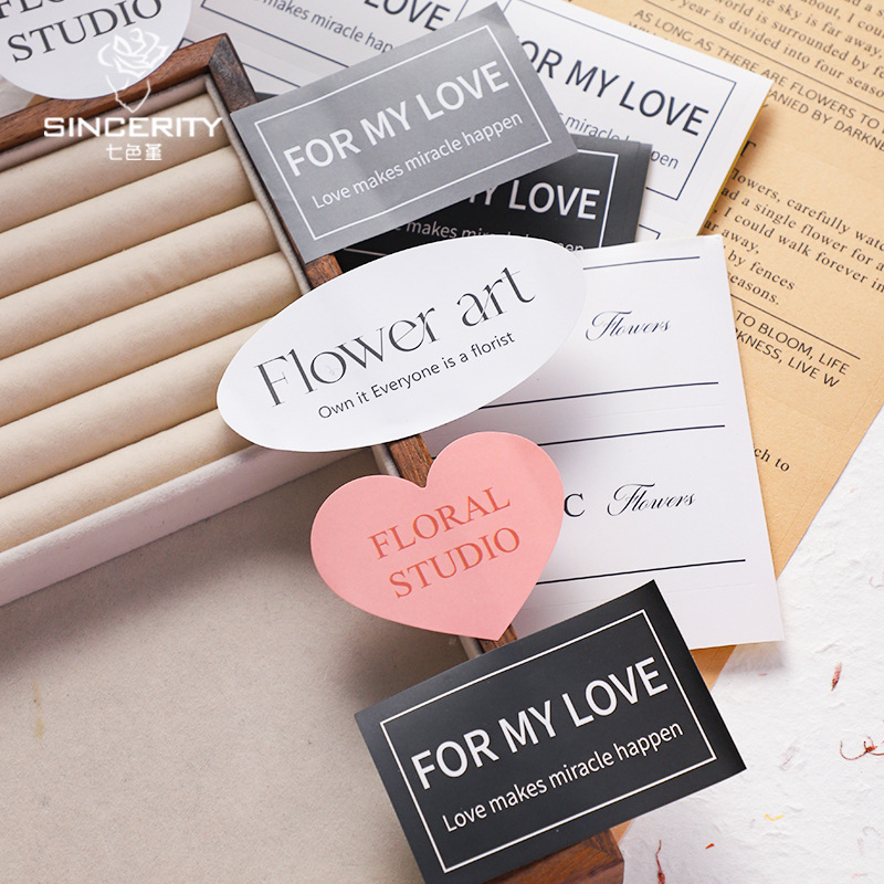 Ramo de siete colores, pegatinas autoadhesivas en inglés, pegatinas de flores, etiquetas de LOGO, floristería de viscosa floral, material de embalaje de bricolaje