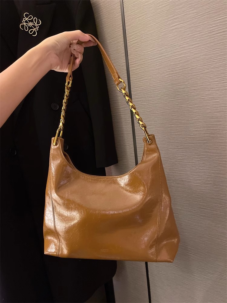 Túi tote nữ cỡ lớn đi làm phong cách retro đeo chéo vai nách — Màu đen, Màu nâu, Màu cà phê, Màu đỏ rượu chi tiết 12