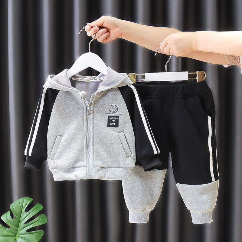 Boys' spring and autumn, children's plush sweater, baby hooded clothes, boys' set, two-piece_voghion.com