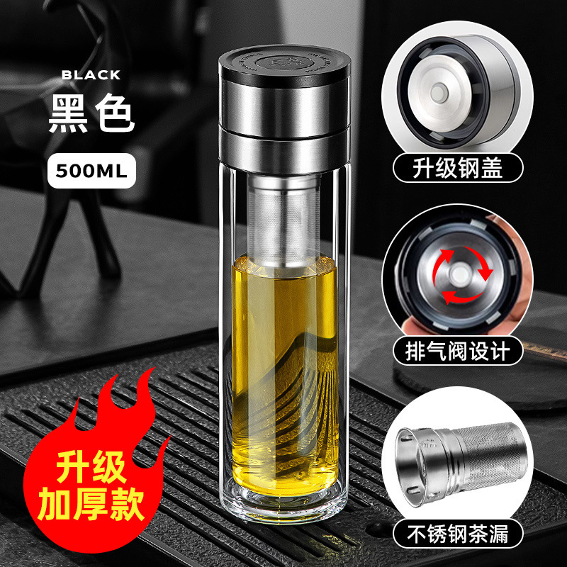 男士泡茶专用杯一键开盖玻璃水杯男2025新款高硼硅防摔防爆茶杯|undefined