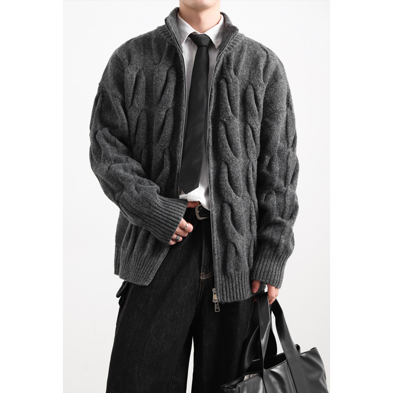 2025 Winter New Arrival Hong Kong Style Indoor Large Size Cable Knit Cardigan Sweater M-3X JM25900-TeP65_voghion.com