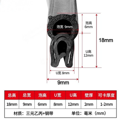 Rubber U-Shaped Sealing Strip Waterproof Dustproof Distribution Box Cabinet Edge Strip Side Foam Top Foam Anti-Collision Strip Car Door Strip (Avtomobil səs izolyasiya zolaqları) - d-22-height-18mm-width-9mm-can-be-stuck-1-2mm-2m-price-epdm-rubber-189-2-a60