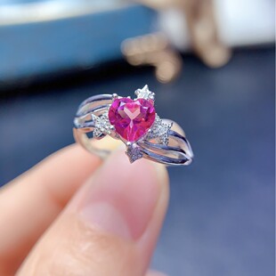 New natural powder topa ring S925 silver inlaid main stone 6*6mm Joker net red explosions women's jewelry wholesale
