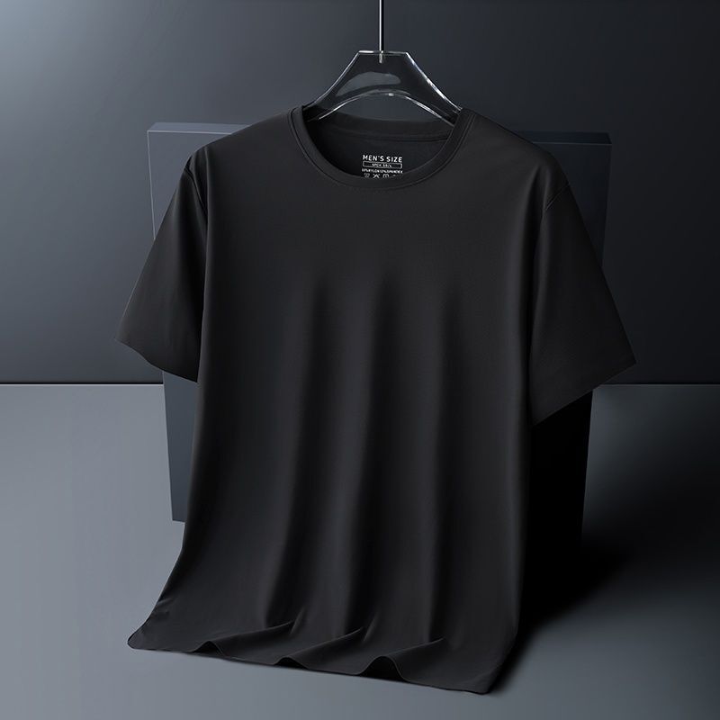 アイスシルクシームレス半袖Tシャツメンズ夏薄いラウンドネックTシャツメンズプラスファットプラスサイズカジュアル速乾服|undefined