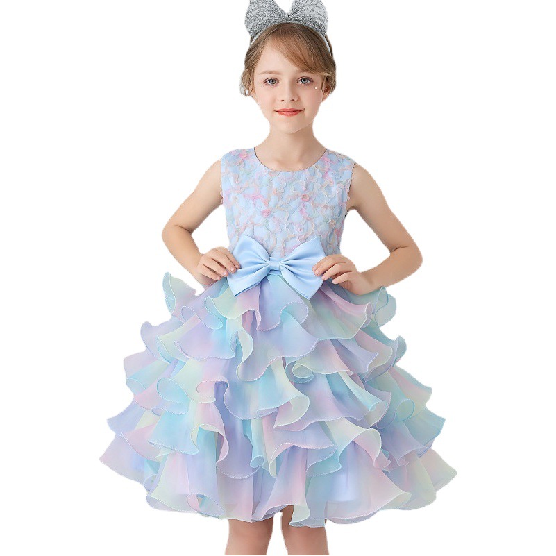 European and American Girls Princess Dress Wedding Dress Cake Girl Dress Birthday Catwalk Piano Performance Evening Dress Little Princess