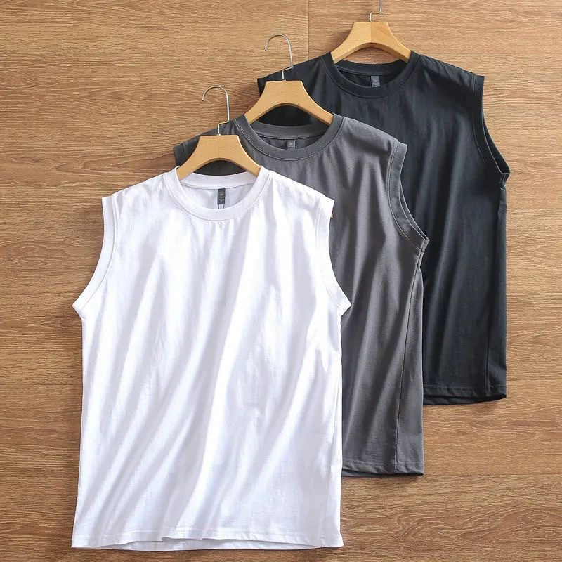 [Хлопок, который может выдыхать/высосать 100 хлопка! Сплошной базовый жилет без рукавов Летняя мужская одежда чистая футболка с плечом]