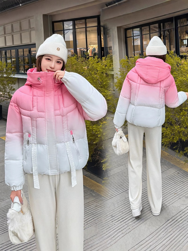 跨境棉衣2025新款渐变色棉服女美式棉袄学生连帽冬装外套加厚外套|undefined