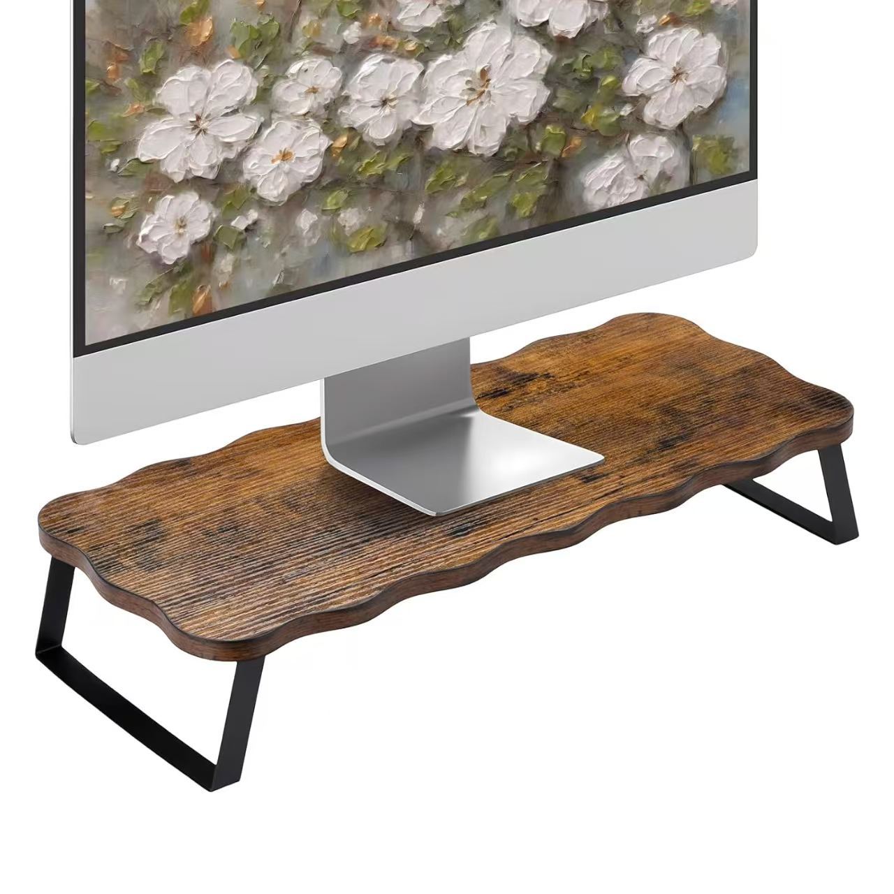 跨境木质简约桌面笔记本电脑支架实木电脑显示器支撑架桌面置物架