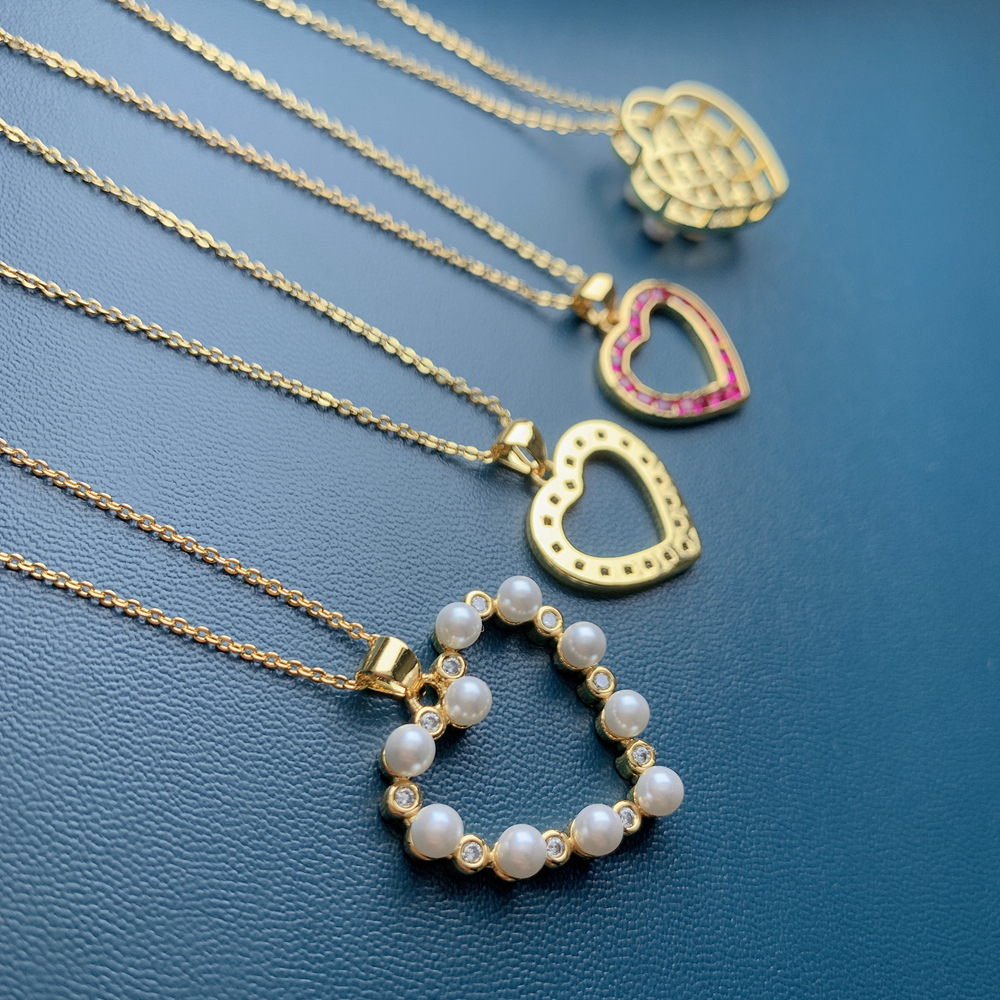 Simple Style Heart Shape Copper Inlay Artificial Pearls Rhinestones Necklace 1 Piece