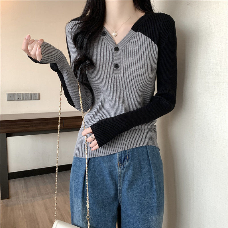 Knitted autumn fitted base sweater