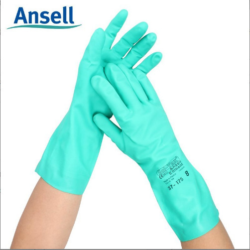 安思尔37-175家用清洁丁腈橡胶一次性防化手套直筒袖口耐酸碱手套
