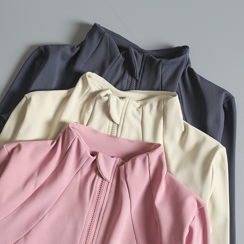 Slim fit sportvest voor dames, lente/herfst, lange mouwen, ritssluiting, opstaande kraag, ademend, geschikt voor fitness, hardlopen en bescherming tegen de zon._voghion.com