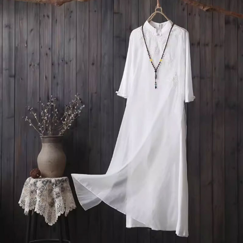 Spring 2025 New Zen Art dress Improved Cheongsam Fairy Chinese Style Elegant Tea Dress for Women