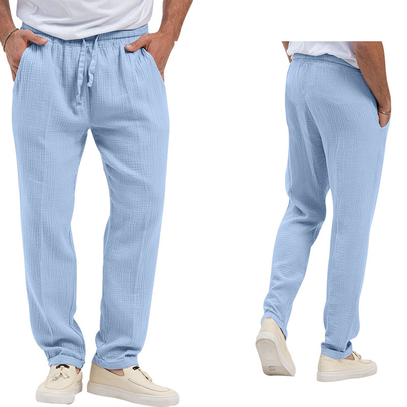 Cross-Border European and American Men's Clothing for All Seasons New Casual Men's Trousers British Style Solid Color Loose Large Size Bubble Straight Pants
