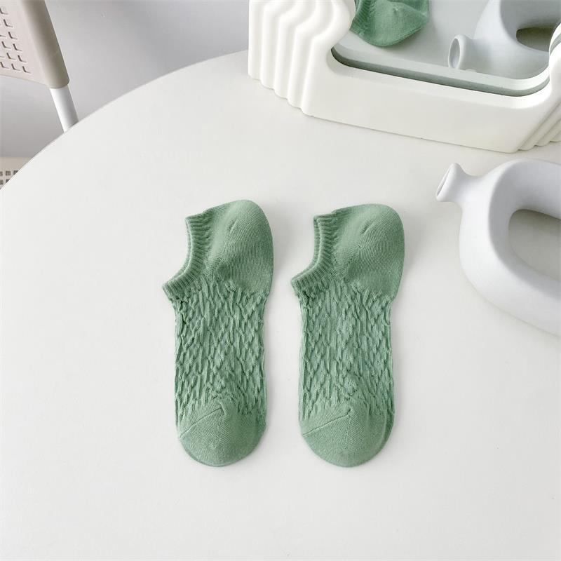 Color crema boca baja calcetines de tobillo invisibles calcetines de algodón de color sólido de las mujeres calcetines de caramelo de malla ins moda verano calcetines transpirables