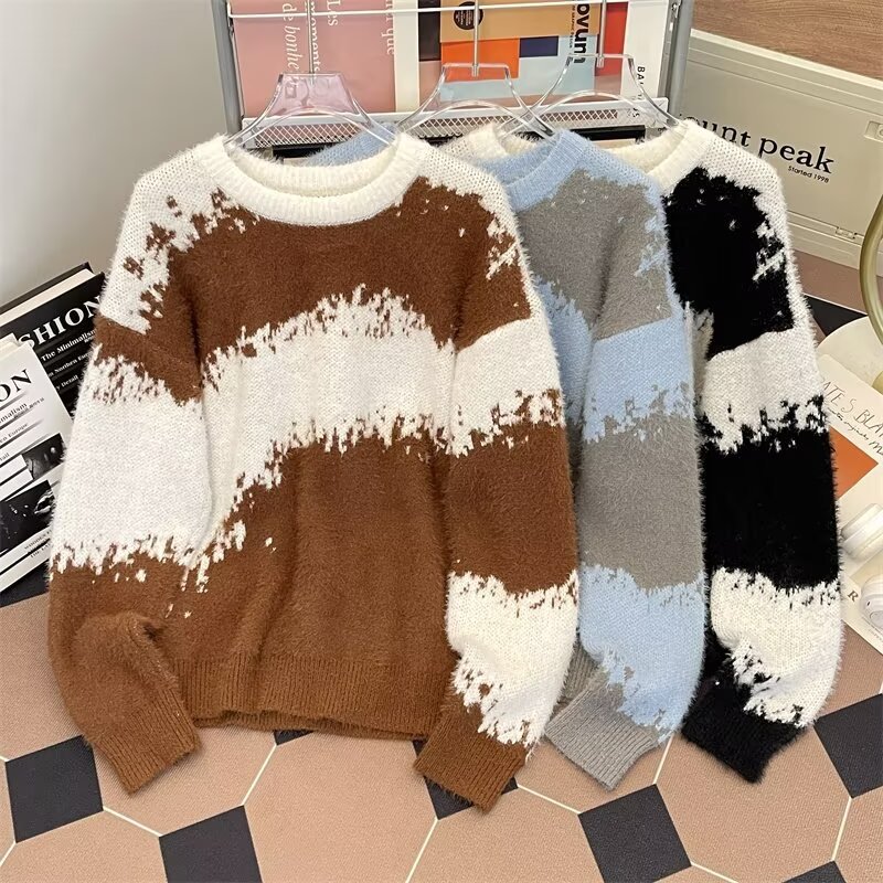 Autumn and Winter Imitation Mink Warm Knitwear Men's American Retro Niche Gradient High-End Loose Lazy Style Knitwear