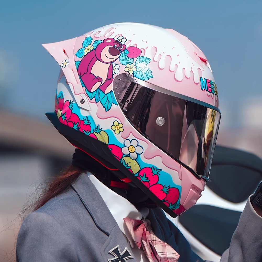 Magca Motorcycle Helmet Full Helmet Motorcycle Double Lens Big Tail Men's and Women's Marvel Angel Strawberry Bear Kulomi