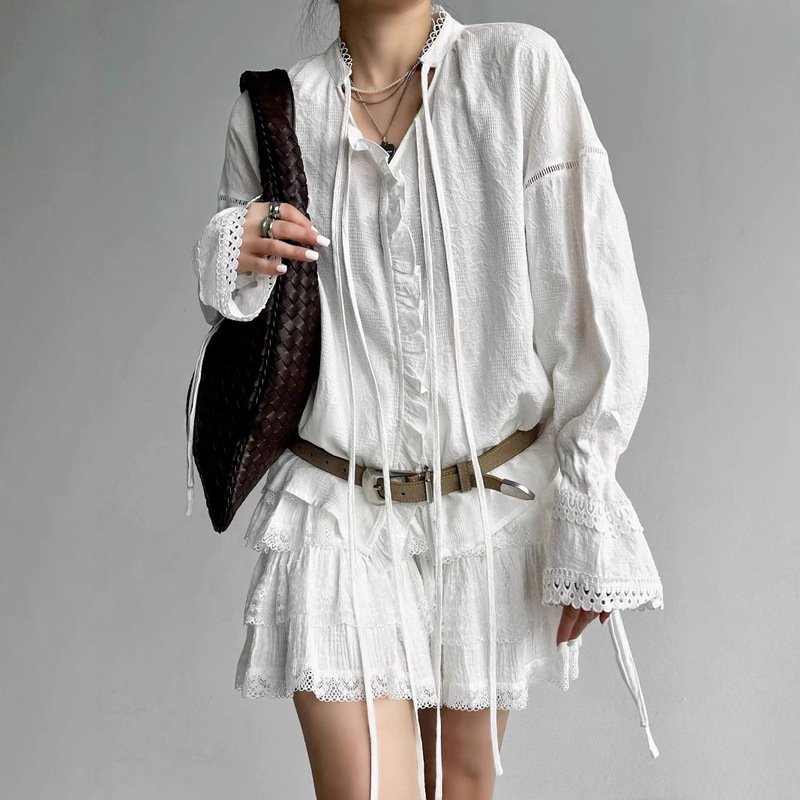White Moonlight Jacquard Texture Shirt French Holiday Sense Sun Protection Lace Shirt