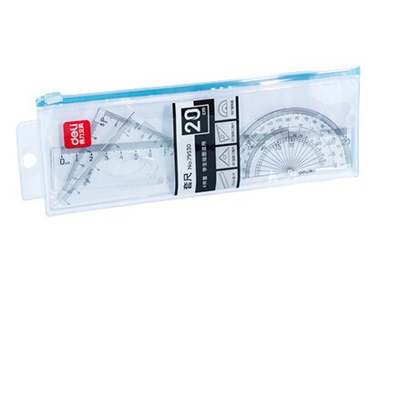Deli stationery 79529/79530 student set of rulers cool black style four-piece set for primary school students and children set of rulers