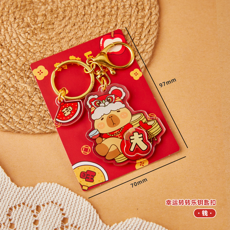 Zhuanhuanle nuevo diseño de dibujos animados creativos red sobre rojo accesorios colgantes regalo acrílico Año Nuevo llavero