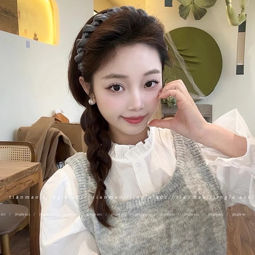 Light Luxury High-End Braided Headband for Women with High Forehead, Facial Cleansing Headband, Teenage Summer Fringe Hairpin Head Accessory, Hair Accessory