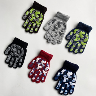 Amazon cross-border European and American non-slip warm knitted gloves men's printed rubber outdoor riding student camouflage gloves girls