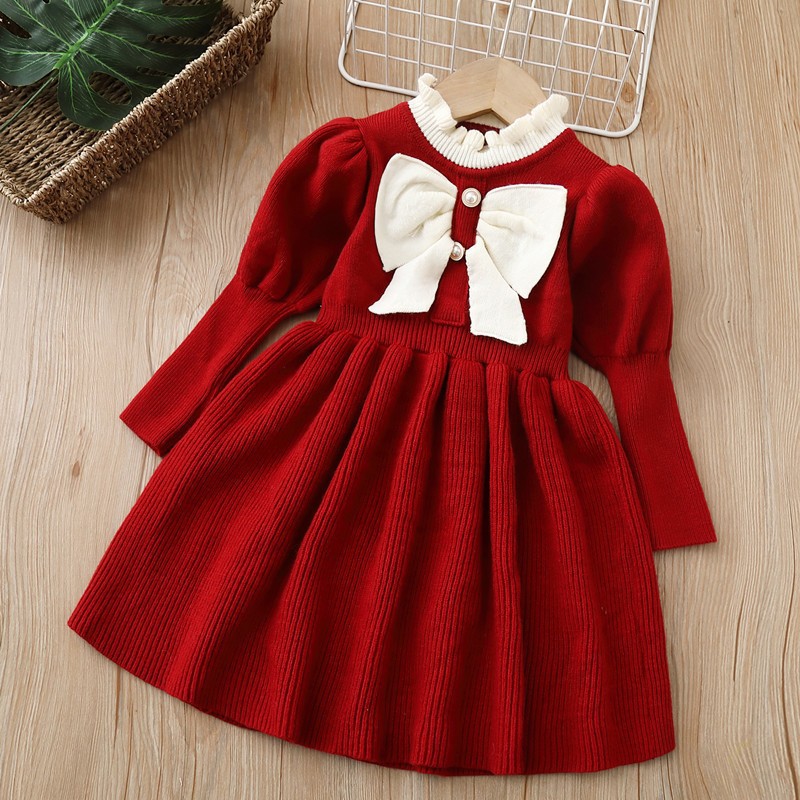Children's Sweater Dress 2022 Autumn/Winter New Sweet and Fashionable Little Girl Pullover Knitted Skirt_voghion.com