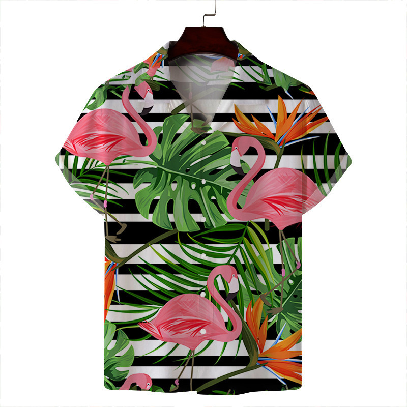 2024 verano hombre delgado casual cuello cubano moda cara hawaiana elástica camisa de manga corta con estampado digital 3D