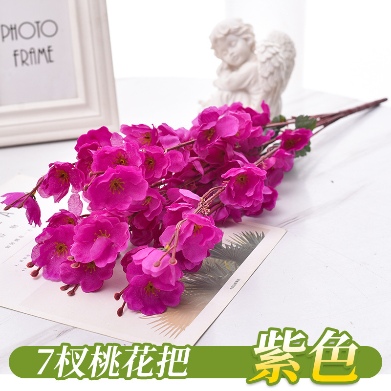 Simulación transfronteriza de flores de melocotón 7 horcos 9 flores artificiales decoración flor al por mayor paisajismo flor de melocotón decoración flores de seda flores de plástico