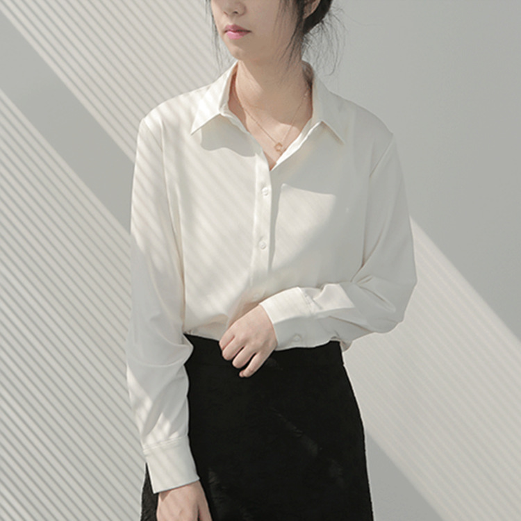 高端缎面白色衬衫女长袖春季2023新款韩版宽松气质职业装休闲衬衣