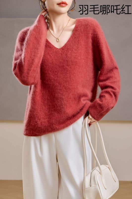 【起毛シリーズ】カシミヤ5% ウール95% ラウンドネック/Vネック シームレス起毛カシミヤセーター レディース セーター 25年新作|undefined