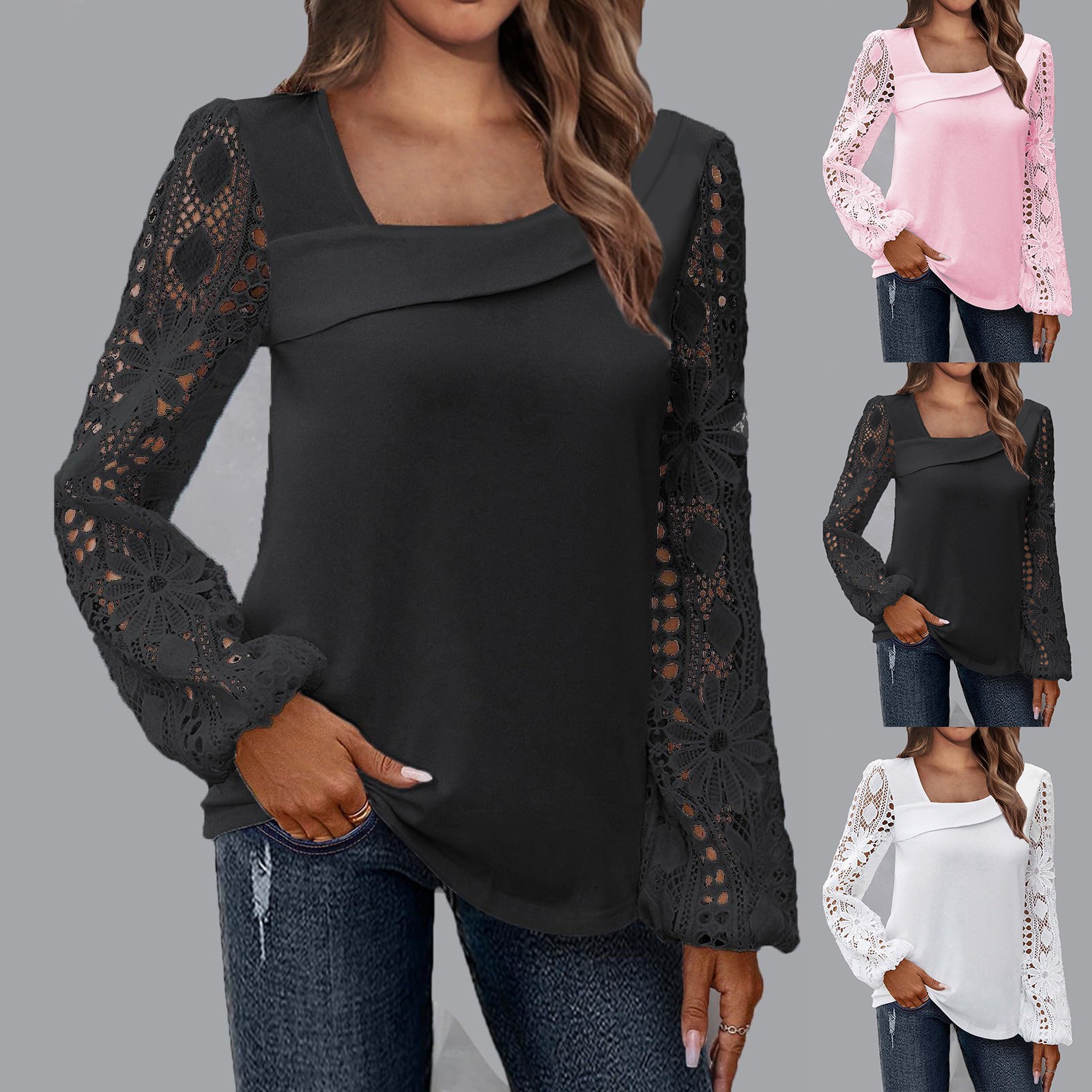 Vêtements pour femmes 2024 printemps et automne mode élégant nouveau pull tricoté à épissure de dentelle tous les hauts assortis_voghion.com
