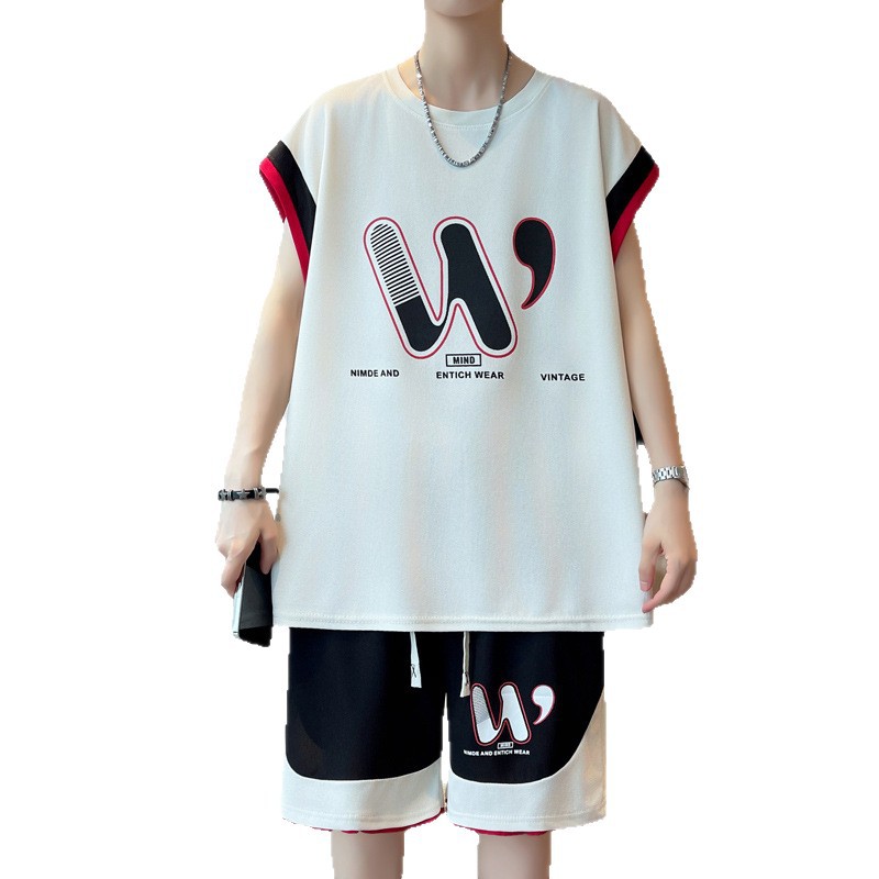 Sleeveless Suit Men's New Summer Casual Sports Breathable Two-Piece Set Trendy Loose Youth Handsome Set
