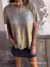 hot stamping round neck short sleeved T-shirt for women