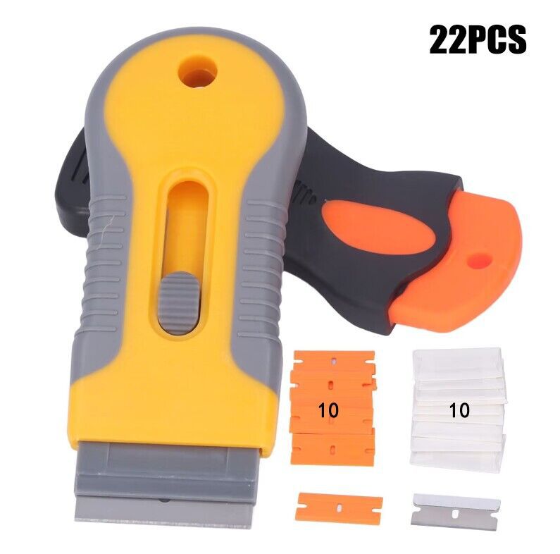 22件装迷你塑料刮刀套装带额外碳钢刀片、玻璃灶具刮刀、用于刮擦