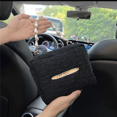 car tissue holder that can be hung – Car tissue box/set - seersucker-square-tissue-box-black