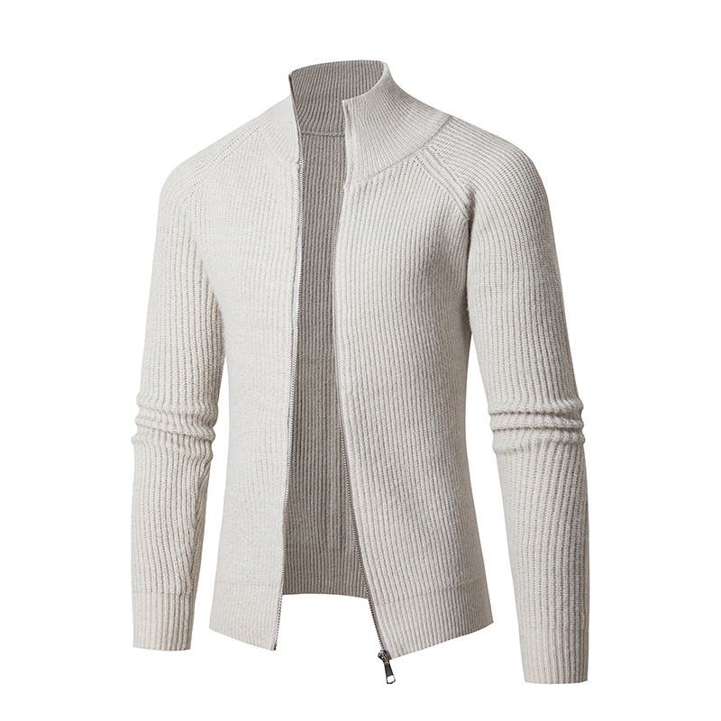 Neuer lässiger Strickjacken-Stehpullover für Herren, modische, einfarbige, locker gestrickte Pulloverjacke_voghion.com