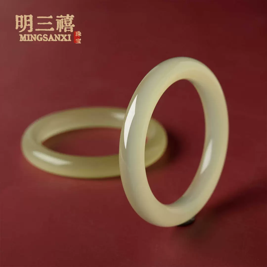 新疆和田色晴水手镯女款阿富汗玉青白镯子少女美人镯玉石圆条手镯