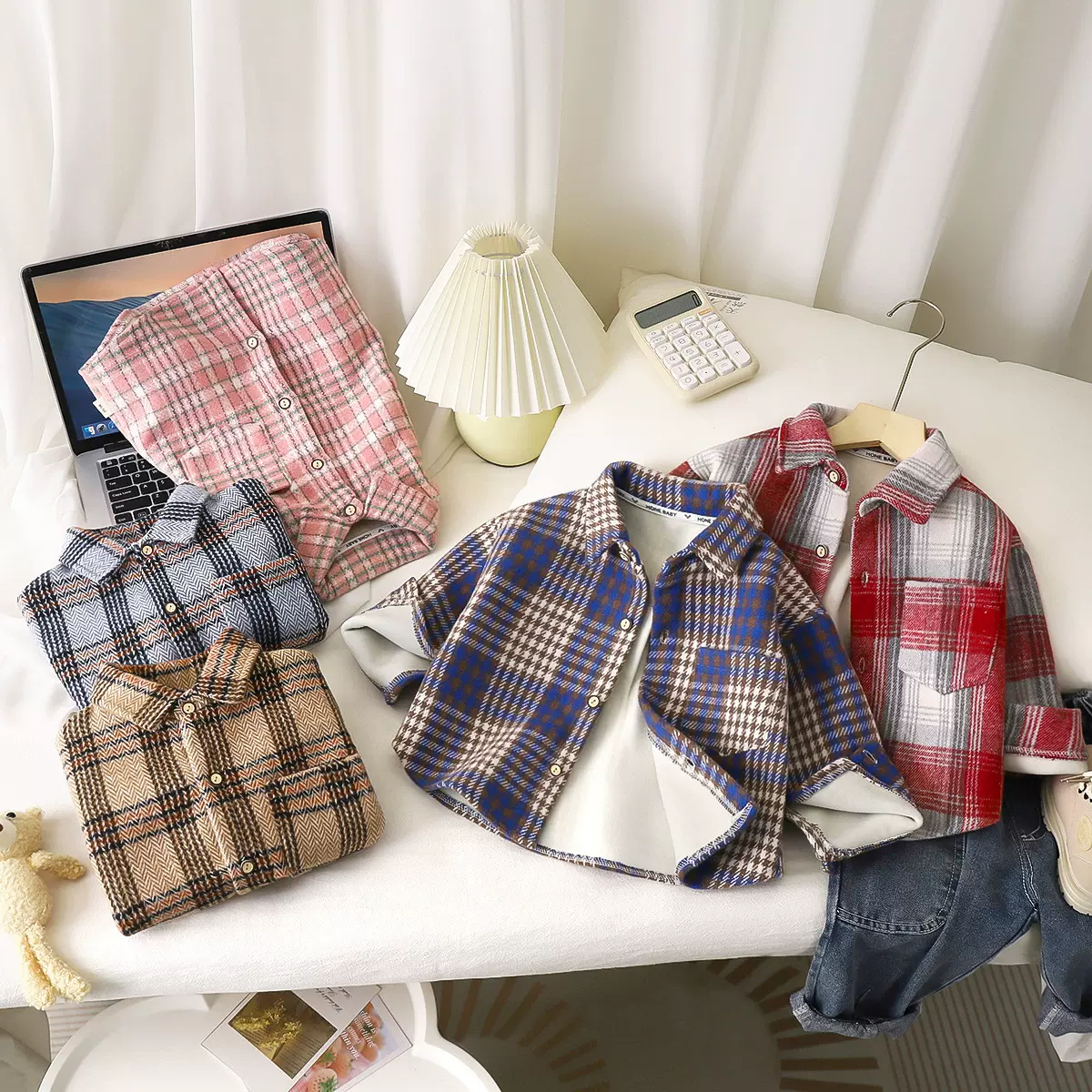 秋冬季儿童加绒格子衬衫宝宝童装外套中小童上衣保暖一体绒衬衣潮