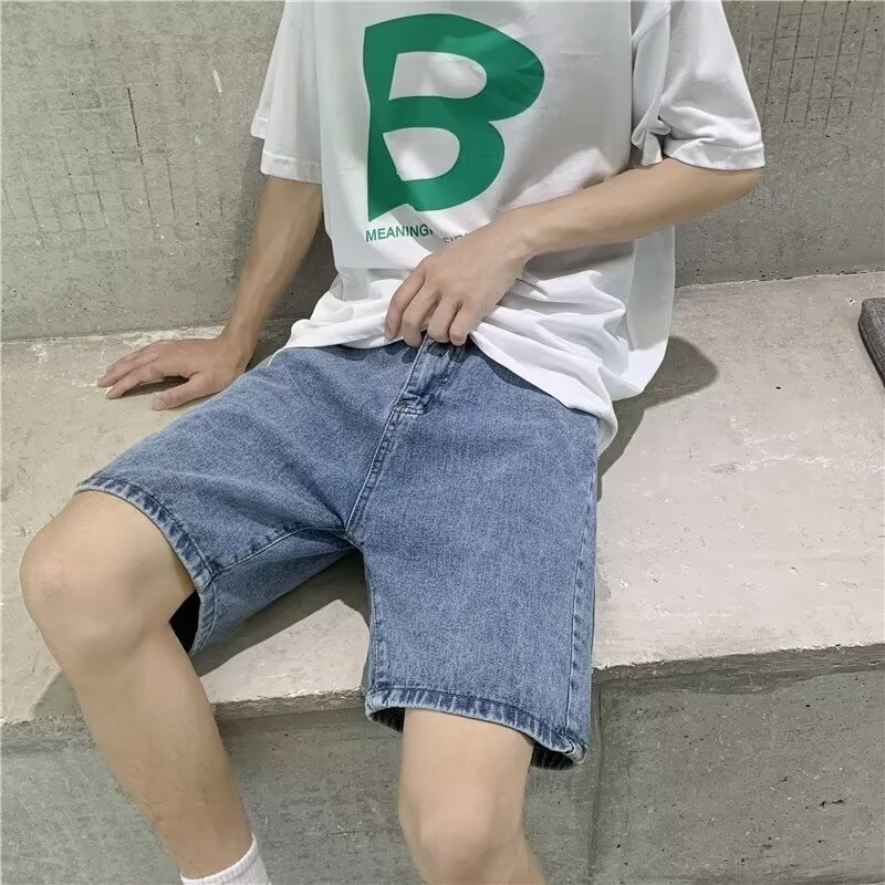 Summer Thin Five-point Denim Shorts Men's Korean-style Trendy Rapped Slim-fit Casual Trendy Brand Pants Men's Five-point Breeches