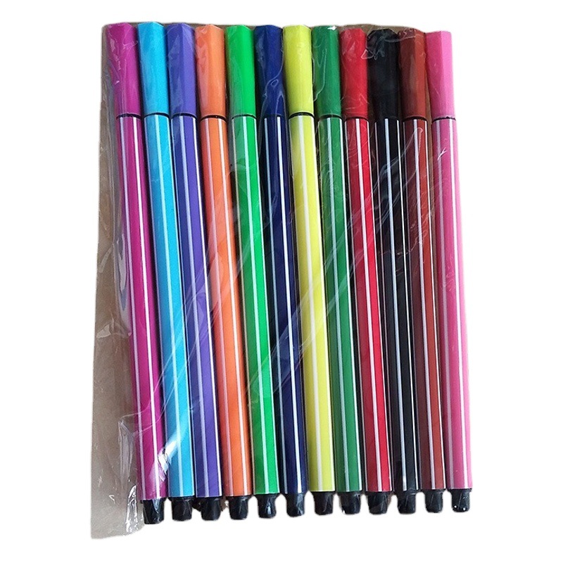 Fábrica al por mayor pluma de color de pintura para niños cabeza de pluma suave pluma de color de graffiti de 12 colores pluma de color pincel de pintura para bebés en stock