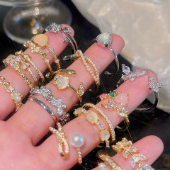 Light luxury niche super flash zircon love ring women's ins style high-end design open index finger ring wholesale