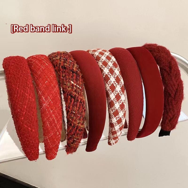 秋冬の高級感クリスマスの赤い髪のカチューシャの女性の広い辺の圧力の髪の滑り止めのカチューシャのネットの赤い復古のカチューシャの髪の束の飾り|undefined