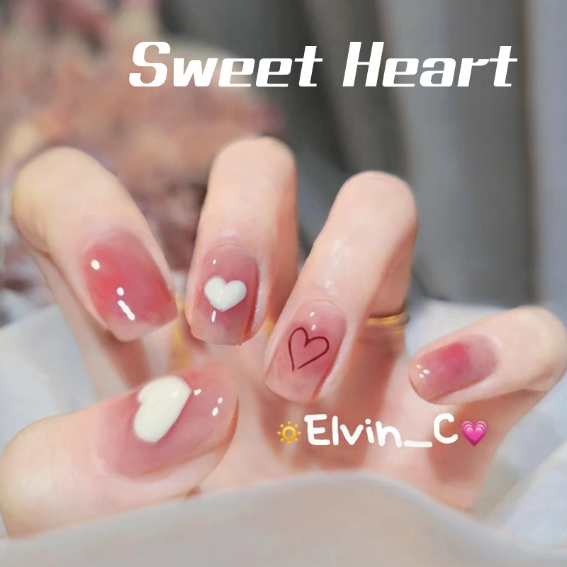 D037 Fake Nail Patch Removable Nail Patch Nail Patch Nail Patch Nail Patch Nail Blush Heart Blooming Short Dressing Nail Long-lasting Short