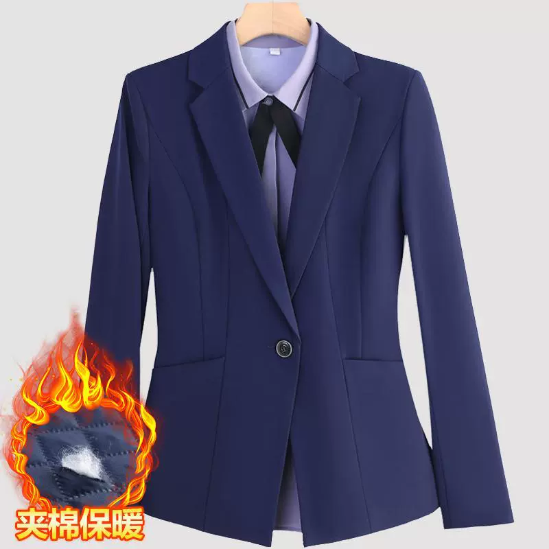 夹棉西装外套女2025新款冬季加厚职业套装气质珠宝酒店经理工作服