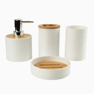 Juego de Baño de 4 Piezas con Tapa de Bambú de Plástico image 7